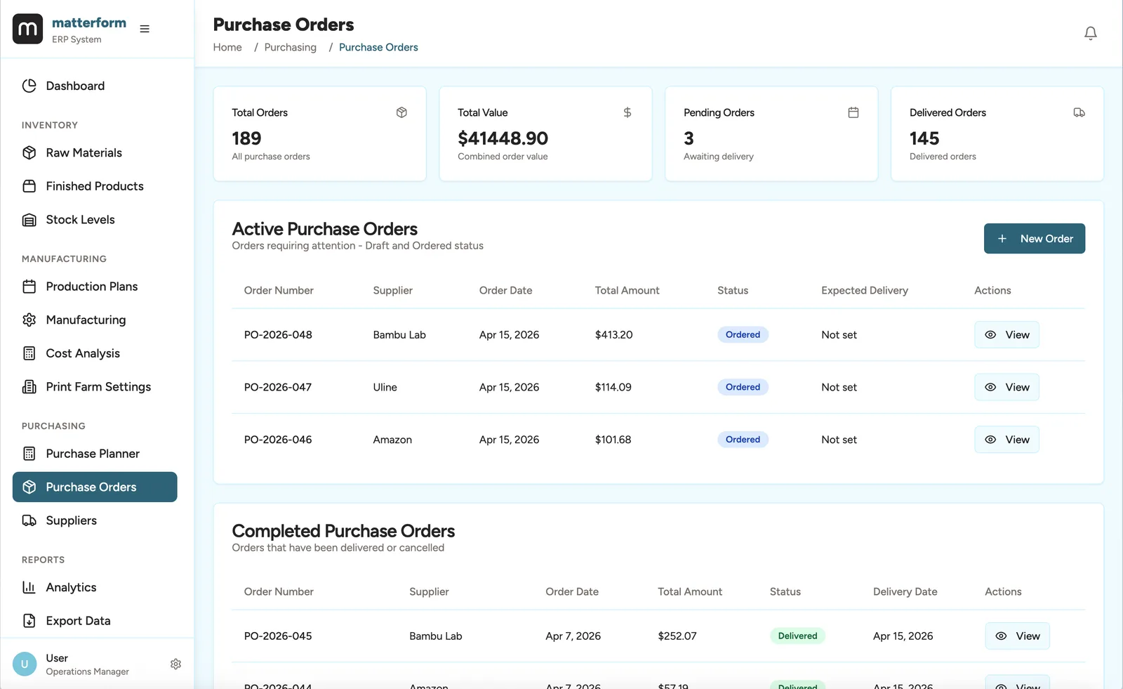 ERP — Purchase orders